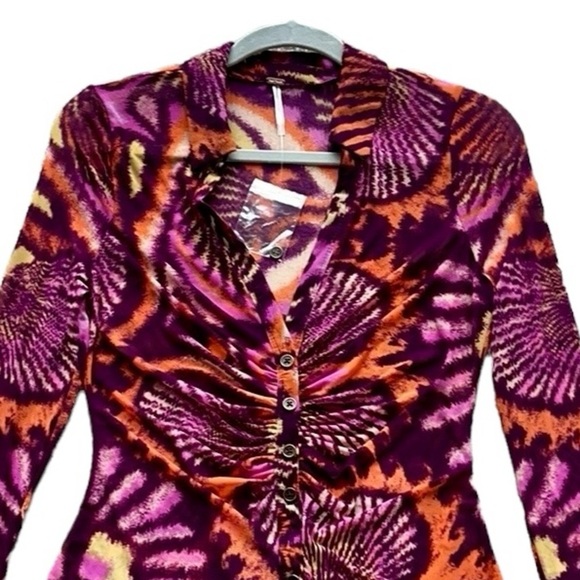 Free People Lucky Shirtee Semi-Sheer Retro Blouse Size S NWT - Picture 6 of 11